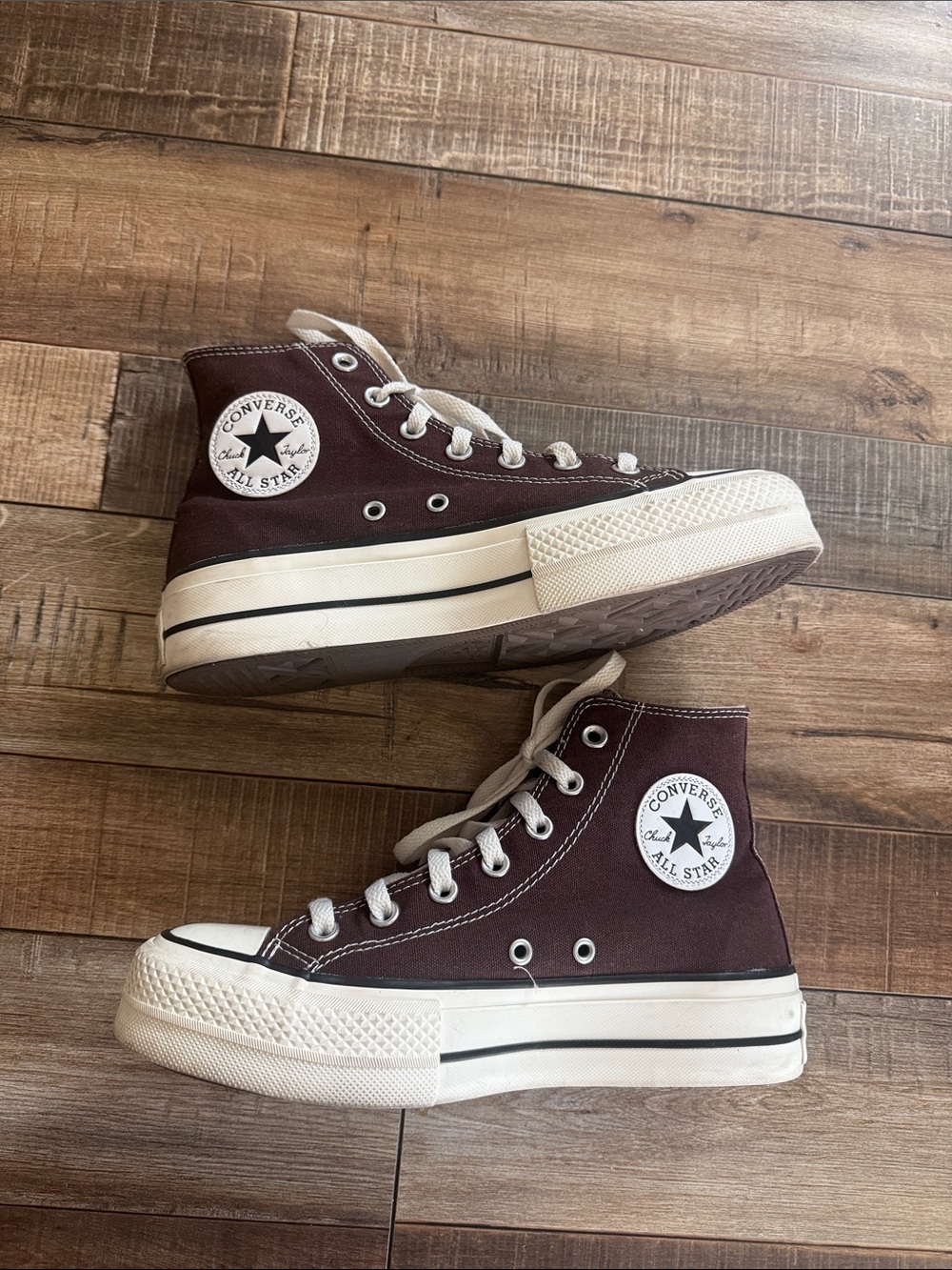 Converse High Top Platform Sneakers - Burgundy & White